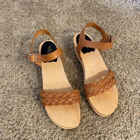 Swedish Hasbeens Women’s Tanja Debutant Clog Sandals Leather Tan Size 38 - Picture 2 of 11